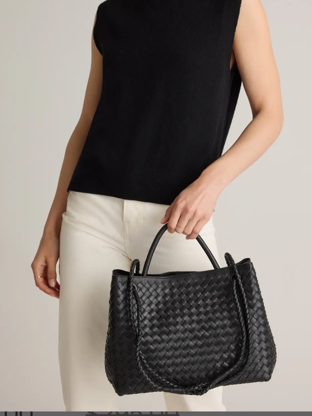 Quince | Bag | Quince Handwoven Italian Leather Satchel | Black - Picture 6 of 13